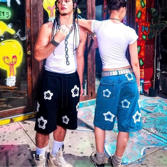 Denim Shorts with Star Patches